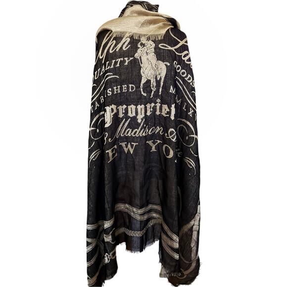 RALPH LAUREN PURPLE LABEL cashmere wool signature scarf wrap shawl black gold - Picture 6 of 12